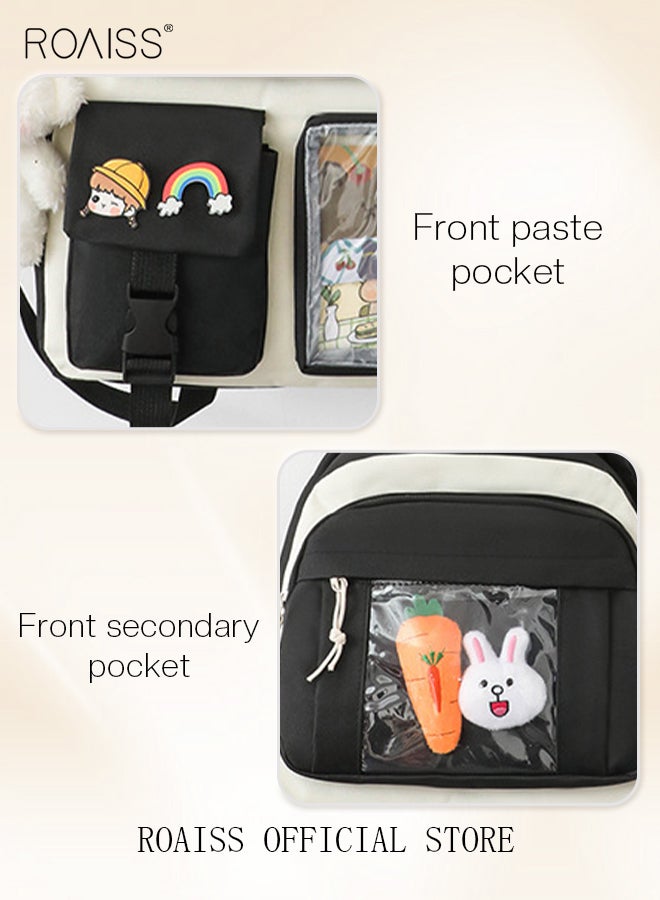 roaiss 4-Piece Set Cute Girls backpack, Ergonomic Lightweight Large Capacity Waterproof School Backpack, Adjustable Shoulder Strap Crossbody Bag, Drawstring Pouch Pencil Case, Multiple Compartments, Black - Image 5